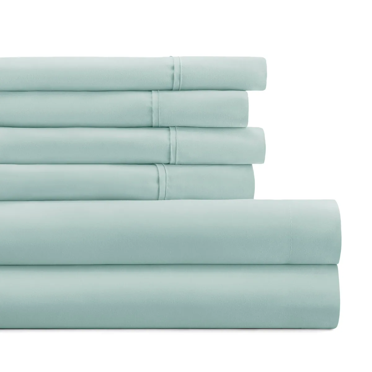 Salbeifarbenes Laken-Set von ienjoy Home auf einem Bett – Bild 2