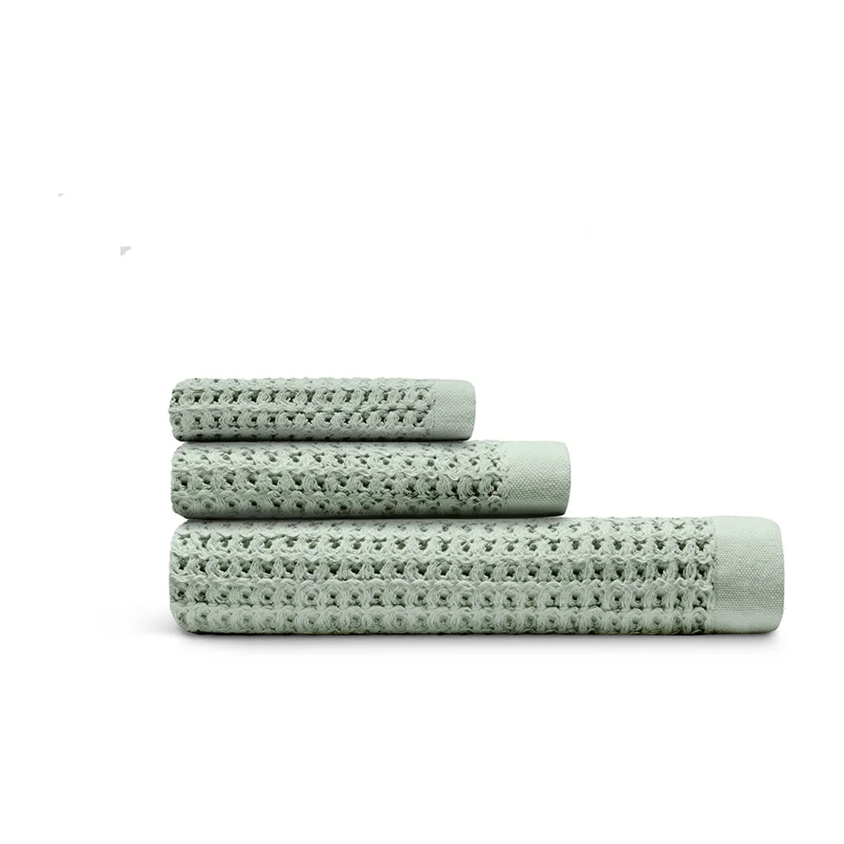 Salbeigrünes Onsen Waffeltuch-Set aus drei Teilen – Bild 4